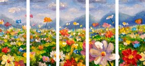 картини от 5 части – Маслена живопис диви цветя