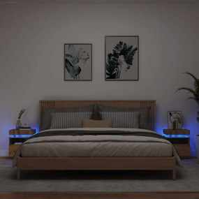 857661 vidaXL Нощни шкафчета с LED осветление 2 бр. дъб Artisan 40x39x48,5 cm