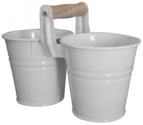 Feronya - Метална кофички 10см 2-ка с дървена дръжка, бели, (5410-2)