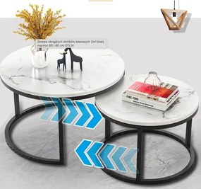 Комплект от 2 кръгли масички за кафе - бял мрамор