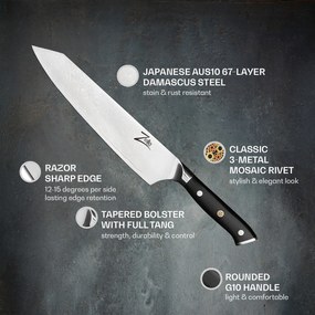 Zelite Infinity by Klarstein Alpha-Royal Japanese серия, 9" нож киритсуке, дамаска стомана