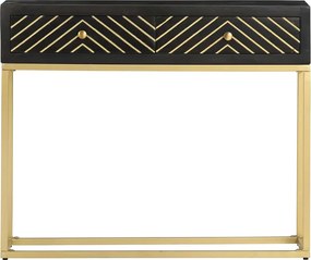286518 vidaXL Конзолна маса черно и златисто 90x30x75 см мангово дърво масив