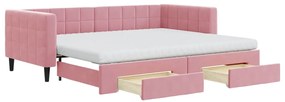 3196766 vidaXL Канапе с изтеглящо легло и чекмеджета розово 90x200 см кадифе