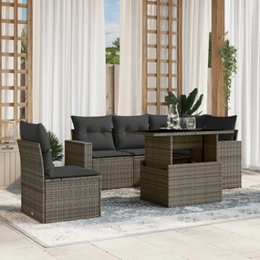 3267280 vidaXL Градински диван с възглавници, 6 части, полиратан, сив
