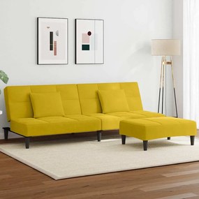 3258114 vidaXL 2-местно разтегателно канапе с табуретка, жълто, кадифе