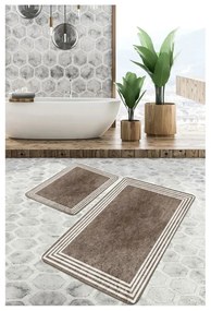 Кафяво-сиви кадифени килими за баня в комплект от 2 бр. 60x100 cm – Mila Home
