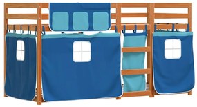 3283950 vidaXL Двуетажно легло със завеси синьо 90x190 см масивно борово дърво