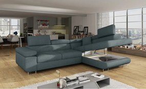 Син разтегателен ъглов диван с място за съхранение (десен ъгъл L форма) Anton – ELTAP