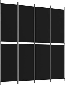 350249 vidaXL Параван за стая, 4 панела, черен, 200x220 cм, плат