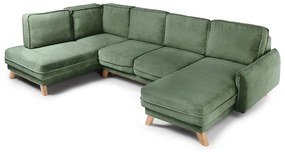 Светлозелен сгъваем ъглов диван от рипсено кадифе (ляв ъгъл/"U" форма) Tori – Bonami Selection