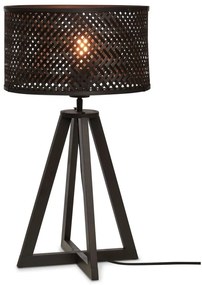 Черна настолна лампа с бамбуков абажур (височина 53 cm) Java - Good&amp;Mojo