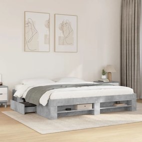 3295446 vidaXL Рамка за легло, бетонно сиво, 200x200 см, инженерно дърво