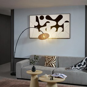 Japandi дъгова подова лампа черна с кафяв абажур - Bida