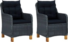 313316 vidaXL Градински столове с възглавници, 2 бр, полиратан, тъмносиви