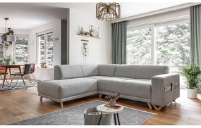 Светлосив разтегателен/с място за съхранение ъглов диван (ляв ъгъл/L форма) Classy Sophie – Miuform