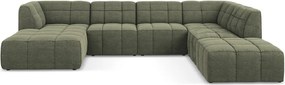 Зелен ъглов диван от прежда с примки от букле (U форма) Aloha – Makamii
