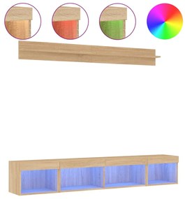 3216684 vidaXL ТВ стенни модули с LED, 5 части, сонома дъб, инженерно дърво