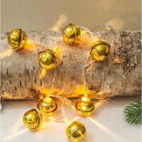Solight 1v272 - LED гирлянд, 10 LED, захранване с 2x AA, топла бяла светлина, 1,8 m, с малки камбанки