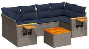 3226642 vidaXL Градински диван с възглавници, 7 части, полиратан, сив