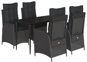 3213177 vidaXL Градински трапезен комплект възглавници 5 части черен полиратан