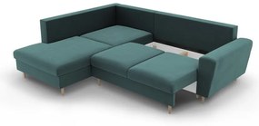 Кадифен разтегателен ъглов диван с място за съхранение в петролен цвят (ляв ъгъл/L форма) Kyoto – Cosmopolitan Design