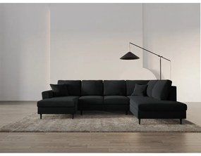 Черен кадифен разтегателен ъглов диван с място за съхранение (десен ъгъл/U форма) Kyoto – Cosmopolitan Design