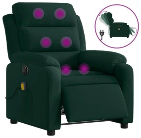 3205083 vidaXL Електрически масажен реклайнер стол, тъмнозелен, кадифе