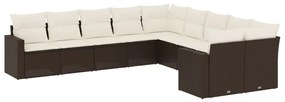 3251850 vidaXL Градински комплект диван с възглавници 10 части кафяв полиратан