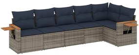 3226831 vidaXL Градински диван с възглавници, 6 части, полиратан, сив