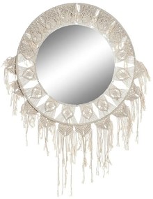 Стенно огледало DKD Home Decor ES-171097 75 x 2 x 75 cm Дървен Бял Ресни Boho