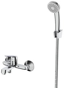 Стенен смесител за вана и душ LINNI ICF 6452152, месинг, хром, с подвижен душ, държач и шлаух, 8.9x17.6см