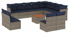 3256264 vidaXL Градински комплект диван с възглавници 13 части сив полиратан