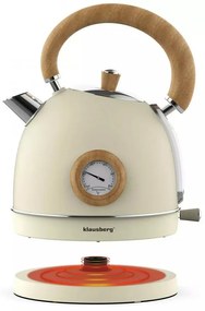 Електрическа кана с термометър Klausberg KB 7906, 2200W, 1.8 л, Индикатор за нивото на водата, Защита от прегряване, Крема
