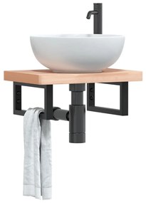 3302325 vidaXL Стенен рафт за мивка, стомана и масивно дърво бук