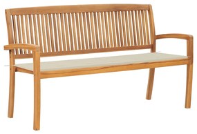 3063308 vidaXL Стифираща градинска пейка с възглавница, 159 см, тик масив
