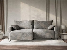 Сив шенилов сгъваем/с място за съхранение ъглов диван (ляв ъгъл) Leon – Maison de Rêve