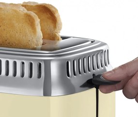 Тостер за хляб Russel Hobbs Retro Vintage Cream 21682-56, 1300W, 2 филийки, 6 нива, Ретро индикаторна скала, Lift & Look, Бързо препичане, Кремав/инокс