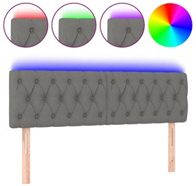 3121947 vidaXL LED горна табла за легло, тъмносива, 144x7x78/88 см, плат