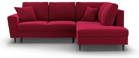Червен кадифен разтегателен ъглов диван с място за съхранение (десен ъгъл/L форма) Kyoto – Cosmopolitan Design