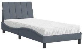 3208575 vidaXL Легло с матрак, тъмносиво, 90x200 см, кадифе