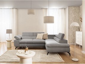 Светлосив шенилов ъглов диван (десен ъгъл L форма) Marbeya – Ropez