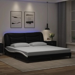 3213953 vidaXL Рамка за легло с LED без матрак Hvar черно-бяла 180x200 см