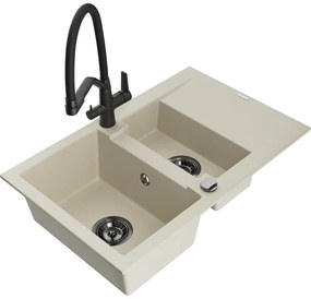 Mexen Gaspar гранитна мивка 1,5-коморна с отцедник и кухненски смесител Duo, бежов - 6507-69-671701-70-B
