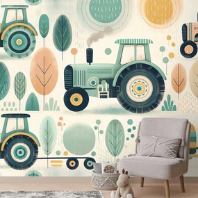 Самозалепващ тапет – Детски трактори в пастелни цветове
