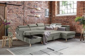 Светлосив кадифен U-образен ъглов диван (десен ъгъл) Sweet Harmony - Miuform