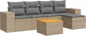 3257753 vidaXL Градински диван с възглавници, 6 части, бежов полиратан