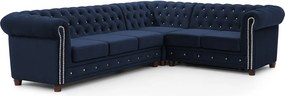 Син кадифен разтегателен ъглов диван (десен ъгъл L форма) York Blik – Ropez