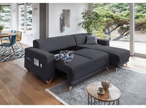 Антрацитен разтегателен/с място за съхранение ъглов диван Classy Sophie – Miuform