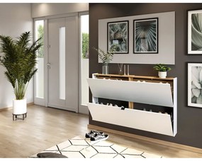 Бяла накланяща се висяща стойка за обувки от декор от дъб 140x83x18 cm Ameca – Germania