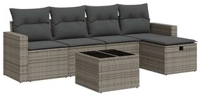 3325376 vidaXL Градински диван с възглавници, 6 части, полиратан, сив